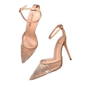 Wrn 1X LULUs KEIZA nude clear rhinestone heels ankle strap women’s shoes size 8